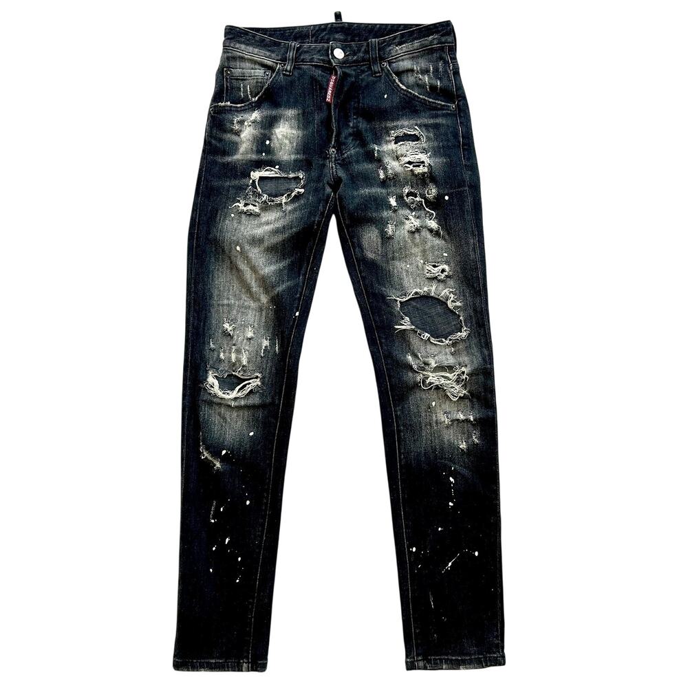 DSQUARED2 Skater Jeans Black Distressed Paint Splatter Mens IT 44 US 28 Rip